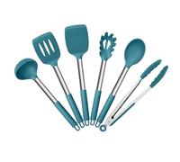 HaWare Kitchen Utensils Set, 6 Pcs Silicone Cooking Utensils Set with Stainless Steel Handle, Non-Stick Cooking Tools Turner Spatula Spoon Tong, Heat Resistant & Non-Scratch, Dishwasher Safe-Blue