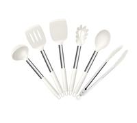 HaWare Kitchen Utensils Set, 6 Pcs Silicone Cooking Utensils Set with Stainless Steel Handle, Non-Stick Cooking Tools Turner Spatula Spoon Tong, Heat Resistant & Non-Scratch, Dishwasher Safe-White