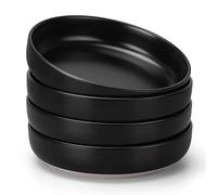 HaWare Pasta Bowls Set of 4, 33oz Large Salad Bowls for Home Kitchen, Ceramic Serving Plates for Soup, Cereal, Scratch-resistant Wide Shallow Dinner Bowl, Microwave & Dishwasher Safe, Frosting Black