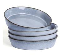 HaWare Pasta Bowls Set of 4, 34oz Salad Plates Set for Home Kitchen, Stackable Large Wide Ceramic Bowls for Serving Dinner, Microwave & Dishwasher Safe, Reactive Grayish Blue
