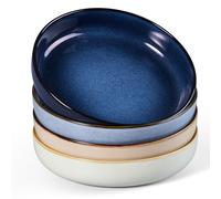 HaWare Pasta Bowls Set of 4, 35oz Stoneware Salad Plate Bowls for Kitchen, Reactive Glaze Ceramic Plate Bowls for Serving Soup, Chip and Scratch Resistant, Dishwasher & Microwave Safe, Multicolor
