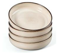 HaWare Pasta Bowls Set of 4, 35oz Stoneware Salad Plate Bowls for Kitchen, Reactive Glaze Ceramic Serving Bowls for Serving Soup, Chip and Scratch Resistant, Dishwasher & Microwave Safe, Cream Khaki