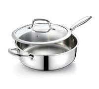 HaWare Saute Pan with Lid, Uncoated Induction Deep Frying Cooking Pan, 26cm | Tir-Ply Stainless Steel, Healthy, Compatibility for All Stovetops, Ergonomic Stay-Cool Handle, Dishwasher/Oven Safe