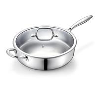 HaWare Saute Pan with Lid, Uncoated Induction Deep Frying Cooking Pan, 30cm | Tir-Ply Stainless Steel, Healthy, Compatibility for All Stovetops, Ergonomic Stay-Cool Handle, Dishwasher/Oven Safe