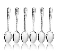 HaWare Stainless Steel Hammered Dinner Table Spoons Set for Home Restaurant, Round Edge & Mirror Polished, Dishwasher Safe, 20cm - 6 Pcs