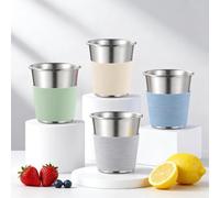 HaWare Stainless Steel Kids Cups with Silicone Sleeves, 8oz Metal Tumbler | 8-Piece Small Children Cups, Stackable Drinking Glasses for Home & Outdoor, Camping Reusable Mugs, Blue+Green+Apricot+Grey