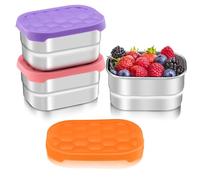 HaWare Stainless Steel Snack Containers for Toddlers and Kids, 8 oz Leak Proof Food Storage Containers with Silicone Lids, Stackable & Reusable Small Metal Lunch Box for Daycare and School- 3 Packs