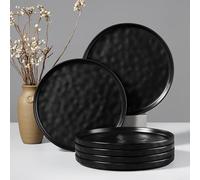 HaWare Stoneware Dinner Plates Set of 6, 10" Heavy Duty Ceramic Plate, Reactive Glaze Ripple Dinnerware for Home Restaurant, Chip and Scratch Resistant, Microwave and Dishwasher Safe, Matte Black