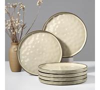 HaWare Stoneware Dinner Plates Set of 6, 10" Heavy Duty Ceramic Plate, Reactive Glaze Ripple Dinnerware for Home Restaurant, Chip and Scratch Resistant, Microwave and Dishwasher Safe, Saturn Khaki