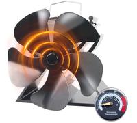 HAWCAFU 5 Blades Log Burner Fan 4.9inches/12.5cm Mini Stove Fan with Stove Thermometer Small Woodburning Fan for Small Space on Wood/Log Burner/Fireplace Top