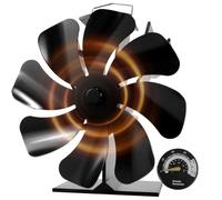 HAWCAFU Log Burner Stove Fan 8-Blade Silent Operation Fireplace Fan Wood Burner Heat Powered Fire Fans with Thermometer for Wood Burning Stove/Fireplace Accessories ToolsFireplace/Log Burner