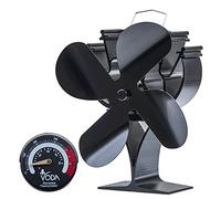 HAWCAFU Stove Top Fire Fan with Thermometer - 4 Blade Wood Burning Stove Fan