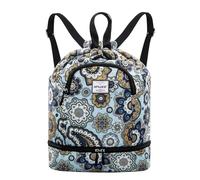 HAWEE Dry Wet Drawstring Backpack with Shoe Compartment for Women and Men Waterproof Yoga String Bag Outdoor Sports Rucksack for Gym/Beach/Swim Pool, Geometric Flower