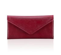 HAWEE RFID Blocking Card Holder Wallet for Women and Men, Envelope Style Multi Card Case with 2 ID Windows, Zippered Coin Pocket, Ultra Slim Vegan Leather, Wine Red, One Size, Rfid Card Wallet