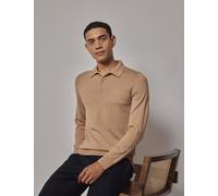 Hawes & Curtis male Pure Wool Long Sleeve Polo Shirt - M - Camel, Camel,Navy,Green,Neutral