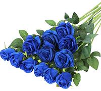 Hawesome 12PCS Artificial Roses Fake Flowers Single Long Stem Blooms With Rose Buds Wedding Decoration Bridal Bouquet Decorative Flower Arrangement Home Decoration Party Centerpieces in Blue