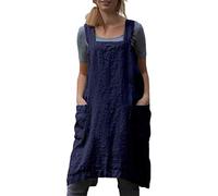 Hawholm Japanese Pinafore Apron Smock Cotton Apron with Pockets Plus Size Aprons for Women, Navy, Large