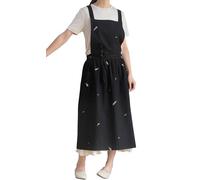Hawholm Plus Size apron Women-Cross Back Apron for Women with Pockets, Pinafore Aprons, Womens Cotton Linen Apron, 03-bamboo Black, One Size