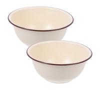 HAWILLOSCH 2Pcs Retro Enamel Bowl Ivory White Deep Kitchen Basin for Food Storage Salad Washing Vintage Enamelware for Cooking and Serving
