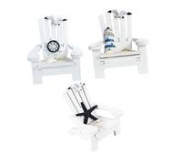 HAWILLOSCH 3Pcs Miniature Wooden Beach Chair Ornaments for Home Office Decor Mediterranean Style Coastal Craft with Lighthouse Ship Wheel Designs for Dollhouse Landscaping and Party Gifts