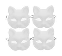 HAWILLOSCH 4 Pcs DIY Cat Masks White Matte Finish Blank Animal Masks with Breathable Mesh for Creative Painting Masquerade Parties for Halloween Celebrations