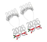 HAWILLOSCH 4pcs Happy New Year Party Favors - Glitter 2026 Eyeglasses and Tinsel Headband for New Years Eve Party Supplies Decoration