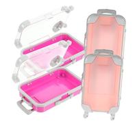 HAWILLOSCH 4pcs Mini Makeup Travel Case Portable Luggage for Eyelashes Cosmetics Small Suitcase Bag for Women Convenient Handle Design Fashionable Pink Rose Red Colors for Birthdays Holidays