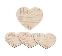 HAWILLOSCH 4pcs Wooden Name Sign Birth Announcement Milestone Plaques for Newborn Photography Natural Heart Shaped Design Safe for Hospital Home Decor and Celebrations
