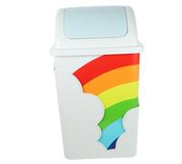 HAWILLOSCH Rainbow Swing Top Trash Can Cute Plastic Wastebasket for Rooms Kindergarten Nursery No Touch Rotating Garbage Bin for Indoor Use Stylish White and Blue Rubbish Container