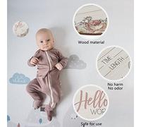 HAWILLOSCH Wooden Birth Announcement Sign for Newborn Natural Wood Material Nursery Home Decor Photo Prop for Born Day Gender Neutral Boy