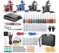 HAWINK Tattoo Complete Tattoo Kit 4 Pro Machine Guns 7 Inks Power Supply Foot Pedal Needles Grips Tips Carrying Case TK-HW4001