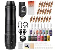 HAWINK Tattoo Kit Wireless Rotary Tattoo Machine with 1600mAh Battery LCD Digital Lithium 20PCS Cartridge Needles 14 Tattoo Inks EM155TI201EN02-1