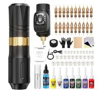 HAWINK Tattoo Machine Kit with 1600 mAh Battery 20PCS Mixed Cartridge Needles 7 Tattoo Inks Blue Soap Wireless Machine Complete Supplies HW-TK1001EU-1