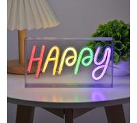 Hawisphy Happy Neon Signs, Neon Sign Light Standing LED Decor USB Powered Acrylic Handmade Advertising Sign Night Light for Kids Room, Bedroom, Party, Gift