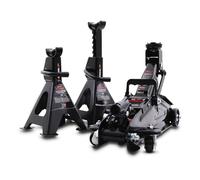 Hawk 2.0 Tonne Hydraulic Trolley Car Jack 2x Lockable Ratchet Axle Stand Kit | Stand: Height 282-424 mm | Jack: Height 131-338 mm, Item Weight 15 kg, Lift Limit 2,000 kg