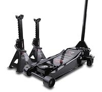 Hawk 2.5 Tonne Hydraulic Trolley Car Jack 2x Lockable Ratchet Axle Stand Kit | Stand: Height 282-424 mm | Jack: Height 80-520 mm, Item Weight 33 kg, Lift Limit 2,500 kg