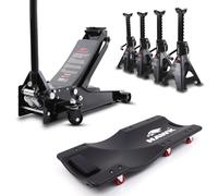Hawk 2.5 Tonne Hydraulic Trolley Car Jack 4x Axle Stand Car Creeper Kit | Stand: Height 282-424 mm | Jack: Height 80-520 mm, Item Weight 33 kg, Lift Limit 2,500 kg | Creeper: Length 36", Weight 4 kg