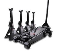 Hawk 2.5 Tonne Hydraulic Trolley Car Jack 4x Lockable Ratchet Axle Stand Kit | Stand: Height 282-424 mm | Jack: Height 80-520 mm, Item Weight 33 kg, Lift Limit 2,500 kg