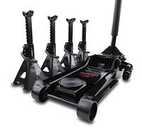 Hawk 3.0 Tonne Hydraulic Trolley Car Jack 4x Lockable Ratchet Axle Stand Kit | Stand: Height 282-424 mm | Jack: Height 80-520 mm, Item Weight 44 kg, Lift Limit 3,000 kg