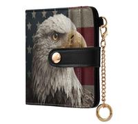 Hawk American Flag Black Pattern Small Women Wallet RFID Blocking Bifold PU Leather Compact Card Holder with Zipper Coin Pocket Purse for Women Girls Ladies