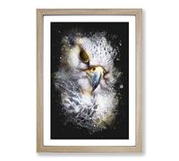 Hawk Bird in a Golden Light Paint Splash Framed Print | A2 Oak Framed Wall Art | Ready to Hang | Modern Nature Picture | Living Room Bedroom Lounge Office