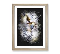 Hawk Bird In A Golden Light Paint Splash Modern Framed Wall Art Print, Ready to Hang Picture for Living Room Bedroom Home Office Décor, Oak A2 (64 x 46 cm)