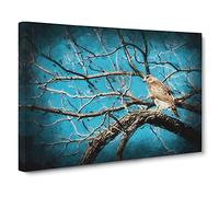 Hawk Bird In The Tree Canvas Print | Gallery Wrapped 30mm Frame Wall Art | 24x16 inches | Ready to Hang | Abstract Animals Picture | Living Room Bedroom Lounge Office