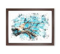 Hawk Bird In The Tree Watercolour Modern Framed Print | A3 Walnut Framed Wall Art | Ready to Hang | Modern Floral Picture | Living Room Bedroom Lounge Office
