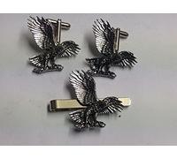 Hawk-Eagle Y37 On A Pair of Cufflinks With A Tie Slide Set Fine English Modern Pewter POSTED BY US GIFTS FOR ALL 2016 FROM DERBYSHIRE UK