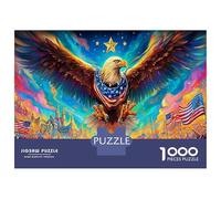 Hawk in Flight Sturdy Cardboard Premium Jigsaw Puzzle Bald Eagle USA Flag Brain Training Holiday Activity Puzzle 70x50cm/1000pcs