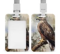 Hawk Sitting in The Tree Badge Holder Hard Plastic Card Case Protector Pouch Name Key Card Holder Case for Office ID Credit Cards and Proximity Key Cards