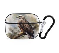Hawk Sitting in The Tree Earbuds Organizer Shockproof Protective Airpods Pro Cover with Carabiner Clip Anti Fall Carrying Earphone Case Cover for Airpods Pro 2nd Generation Black