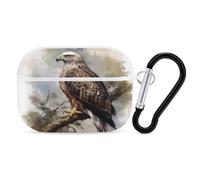 Hawk Sitting in The Tree Earbuds Organizer Shockproof Protective Airpods Pro Cover with Carabiner Clip Anti Fall Carrying Earphone Case Cover for Airpods Pro 2nd Generation White