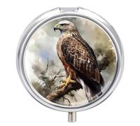 Hawk Sitting in The Tree Pill Box Round Portable Small Pill Case Waterproof Travel Pill Box Organizer for Pocket Purse and Daily Convenience